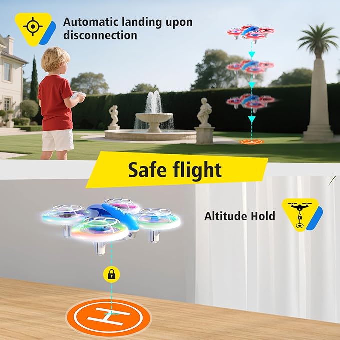 053Drone for Kids,Colourful LED RC Drone, Drone kids for Beginners,3D Flips,Altitude Hold, Propeller Full Protect,Mini drone Toy With 3 Batteries, Great Gift Toy for Boys and Girls-BubblyBeeBaby