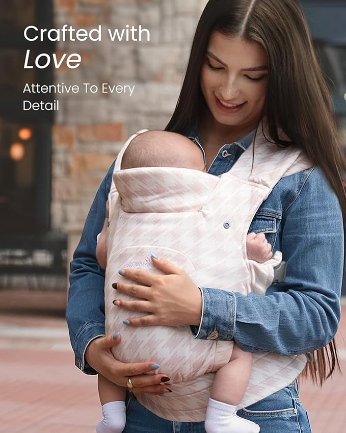 GROWNSY Baby Carrier Newborn to Toddler, Cozy Baby Wraps Carrier, Ergonomic Baby Carrier with Head Support, Tweed Pink-BubblyBeeBaby