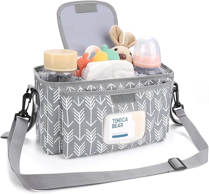 Accmor Universal Stroller Organizer with Insulated Cup Holder and Shoulder Strap, Stroller Bag Caddy Organizer Stroller Accessories for Uppababy, Baby Jogger, Nuna, Doona, Britax Strollers-BubblyBeeBaby