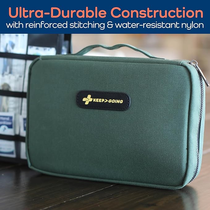 KeepGoing Large Home First Aid Kit for Kids – 270 Pc. for Car, Home, Dorm, & Boat with Latex-Free Bandages – 10 x 7 x 3.5 in. Travel First Aid Kit (Hunter Green)-BubblyBeeBaby