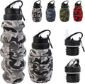 Collapsible Travel Water Bottle18oz, Reuseable Silicone Foldable Water Bottles for Gym Camping Hiking, Portable Leak Proof Sports Water Bottle with rugby Carabiner (Grey)