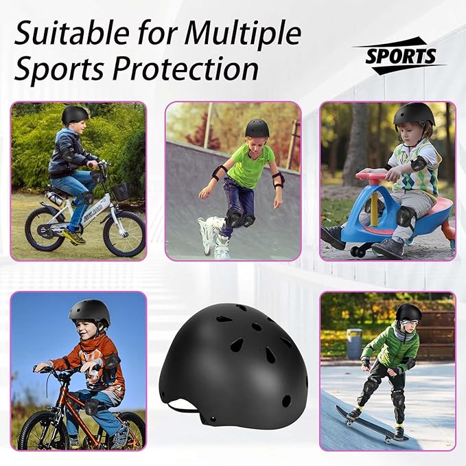 Kids Bike Helmet Set Adjustable Helmet for Ages 3-15 Kids Toddler Boys Girls Youth, Multi-Sport Bicycle Skateboarding Football Rollerskating Scooter Rollerblade Balance Bike Helmets-BubblyBeeBaby