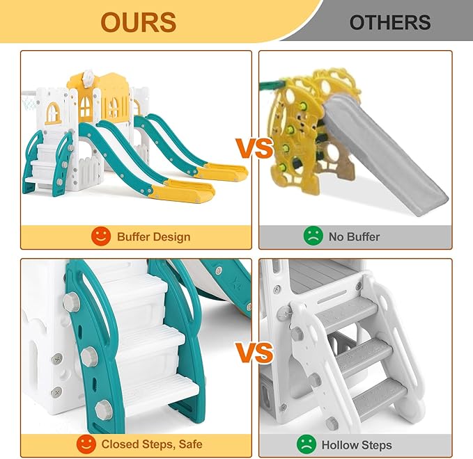 JOYLDIAS 9 in 1 Toddler Slide, Toddler Playground with Double Slides, Climber,Basketball Hoop,Tunnel, Telescope, Storage Space and Non-Slip Step, Indoor Outdoor Backyard Playset for Toddlers Age 1-3+-BubblyBeeBaby