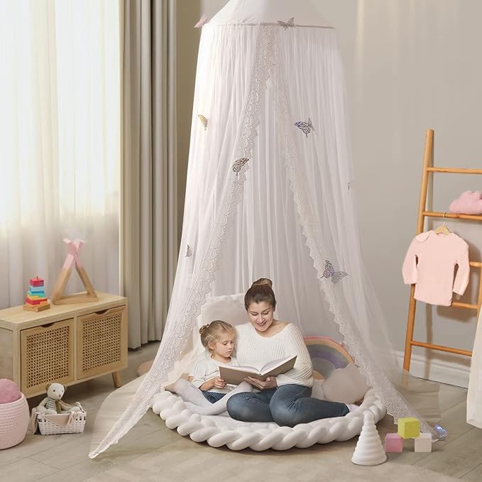 Kids Bed Canopy with Lace Hanging Canopy Net for Baby Crib Nook Castle Game Tent Nursery Play Room Decor (Butterfly)-BubblyBeeBaby