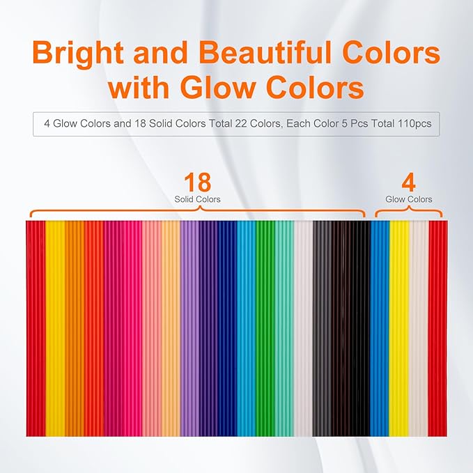 22 Colors 3D Doodler Pen Refills Only Fit for 3Doodler Start+ 3D Pen Low Printing Temperature PCL Filament 3Doodler Start Refills Packs Each Color 15.2 cm x 5 pcs Total 110 pcs-BubblyBeeBaby