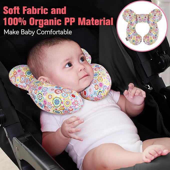 KAKIBLIN Baby Neck Pillow, Upgraded Baby Support Pillow,Baby Neck Support Pillow for Carseat, Newborn Neck Support for Car Seat,Pushchair,Travel (Flower)-BubblyBeeBaby
