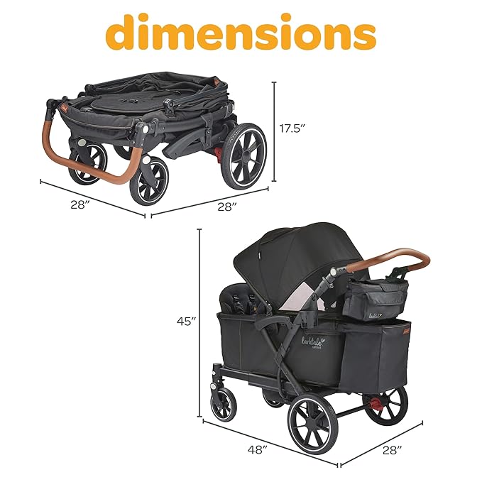 Larktale Adjustable Stroller, 2 Seater Kids Wagon, 120 Pound Capacity, Sprout V2, Black-BubblyBeeBaby