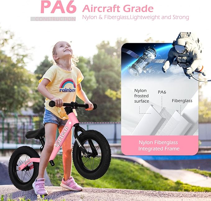 12" Balance Bike for 2, 3, 4, 5 Year Old Boys and Girls, Lightweight Nylon Frame Toddler Training Bike No Pedal Bikes for Kids with Adjustable Seat and Air Tires-BubblyBeeBaby