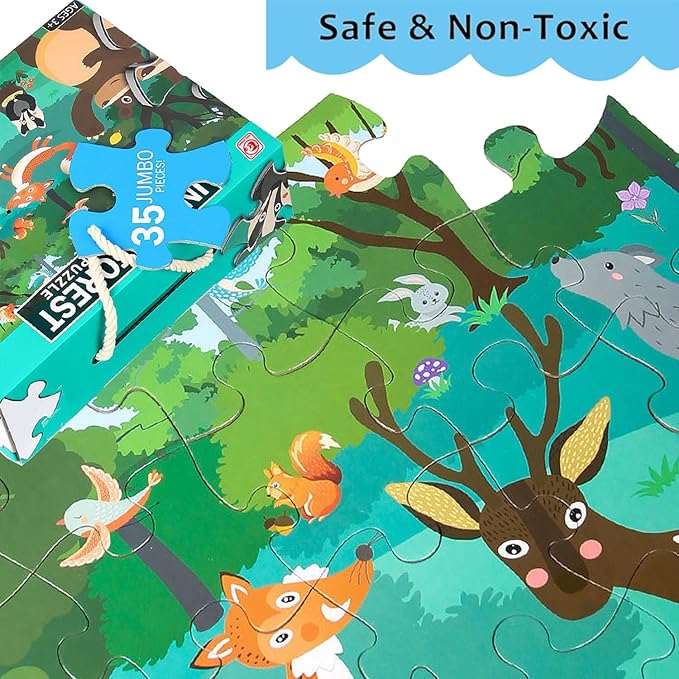 Jumbo Floor Puzzle for Kids, Large Jigsaw Puzzles 35 Piece for Kids Ages 3-5,Preschool Learning & Education Toys, Gifts for 4-8 Year Old Boys and Girls (Forest Animals)-BubblyBeeBaby