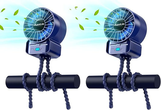 2 Pack Multifunctional Portable Stroller Fan 4 Speed 6600rpm High Speed Usb Rechargeable Personal Mini Handheld Fan Extended Tripod For Desktop Winding Kids Bed Treadmill Bike Golf Cart Outdoor Travel-BubblyBeeBaby