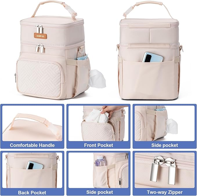 Insulated Breastmilk Cooler Bag with Ice Pack - Holds 6x9oz Bottles, Leakproof Double Layer, Adjustable Strap for Nursing Moms, Daycare & Travel,Pearl White-BubblyBeeBaby