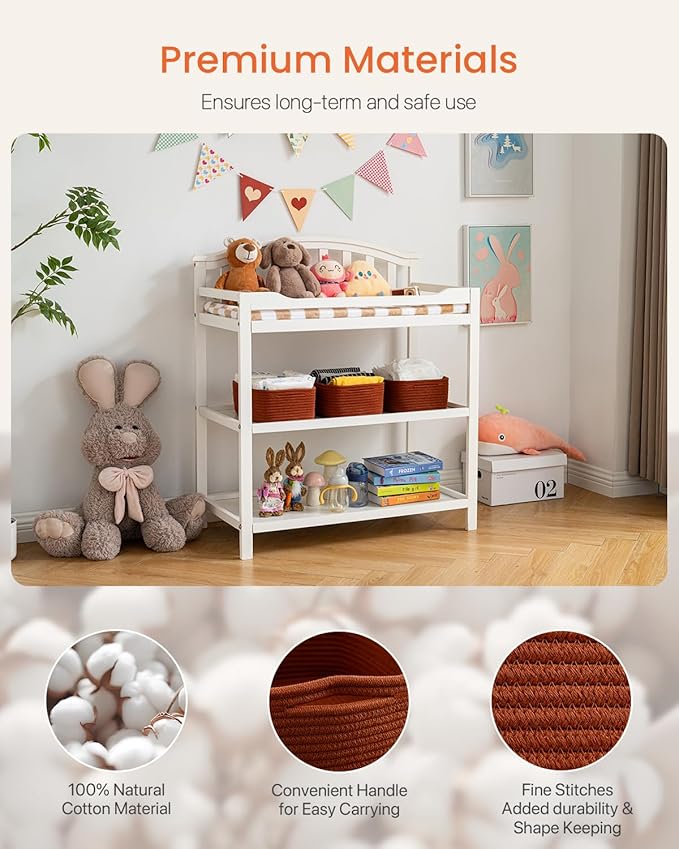 KALLAX Small Woven Basket, 12 x 8 x 4.5 Inches, Storage Basket for Organizing, Cute Small Rope Shelf Closet Cube Storage Bins Baskets for Shelves, Dog Toy Gift Baskets Empty, 3 Pack Rust Red-BubblyBeeBaby