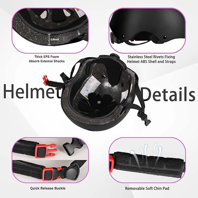 Kids Bike Helmet Set Adjustable Helmet for Ages 3-15 Kids Toddler Boys Girls Youth, Multi-Sport Bicycle Skateboarding Football Rollerskating Scooter Rollerblade Balance Bike Helmets-BubblyBeeBaby