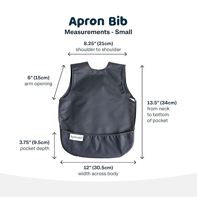 Tiny Twinkle Mess Proof Apron Bibs - 2 Pack Waterproof & Lightweight Baby Bibs for Led Weaning | 100% Recycled Polyester, Easy Clean & Machine Washable (Sage Charcoal,Small 6-24 Months)-BubblyBeeBaby