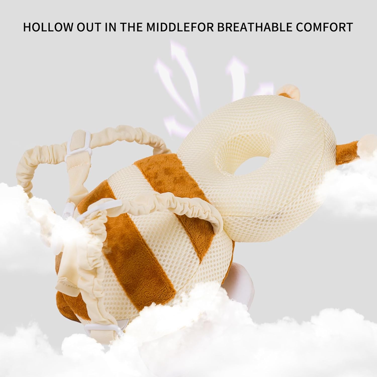 Baby Head Protector Backpack,Toddler Head Protector Padded Backpack Elasticated Carrier Wear,Breathable Polyester Mesh, Lightweight, Suitable for Summer(Bee)