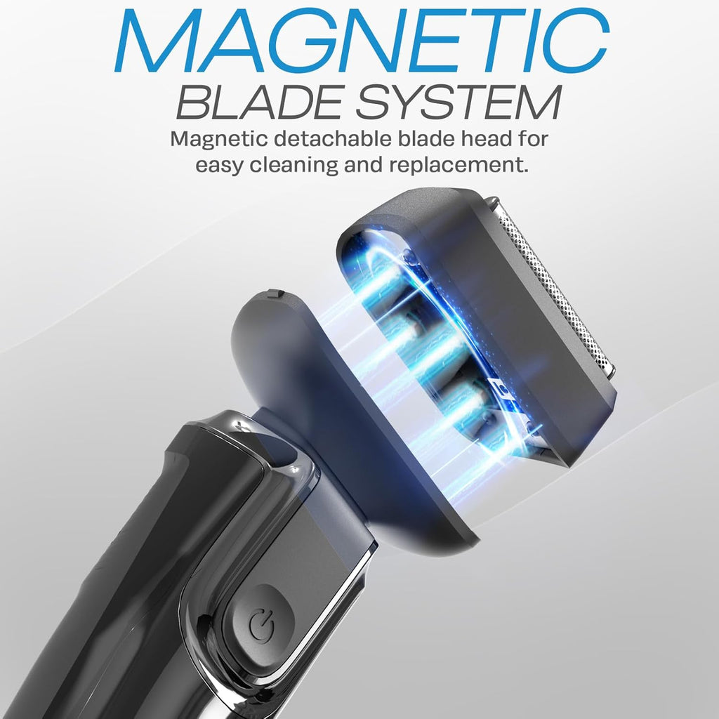 HUMMINGBIRD MK7 Premium Foil Face Shaver, Four Blade Foil Shaver with Long Hair Leveler, Electric Razor for Men, Waterproof Wet & Dry Shave, Cordless USB-C Rechargeable, LED Display, Travel Case