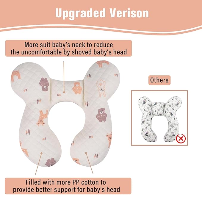 vocheer Baby Neck Pillow(Upgraded), Cotton, Baby Support Pillow, Car Seat Pillows for Newborn, Carseat Head and Body Support, Infant Travel Pillows for Prams, Pushchair, Stroller, Bouncer, Deer-BubblyBeeBaby