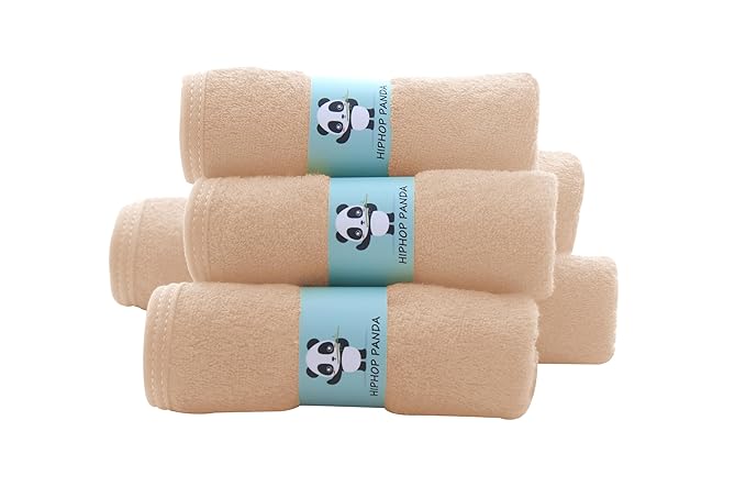 HIPHOP PANDA Baby Washcloths, Rayon Made from Bamboo - 2 Layer Ultra Soft Absorbent Newborn Bath Face Towel - Reusable Baby Wipes for Delicate Skin - Brown, 6 Pack-BubblyBeeBaby