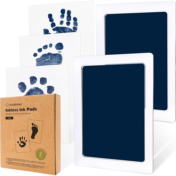 2-Pack Inkless Baby Hand and Footprint Kit - Mess Free Ink Pad for Newborn Keepsake, Dog Nose & Paw Print Kit, Clean Touch Ink Pad for Baby Hand & Footprints, Ideal New Mom Gifts (Navy, L)-BubblyBeeBaby