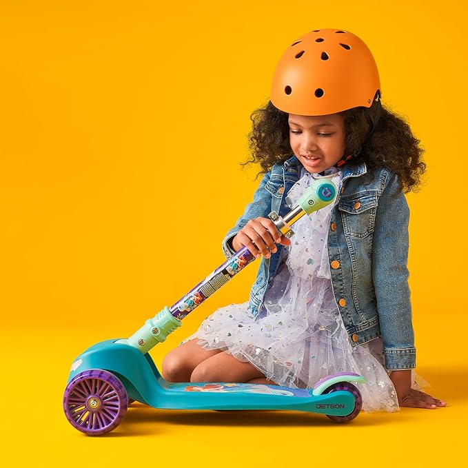 Jetson Character Kids Kick Scooter, LED Lights on Stem & Light-Up Wheels, Lightweight Frame, Height-Adjustable Handlebar, Lean-to-Steer System, Easy-Fold Mechanism-BubblyBeeBaby