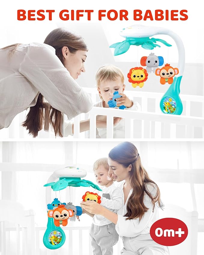 KiddoLab Baby Crib Mobile with Relaxing Music. Includes Ceiling Light Projector with Stars, Animals. Musical Crib Mobile with Timer. Nursery Toys for Babies Ages 0 and Older (New 2025 Model)-BubblyBeeBaby
