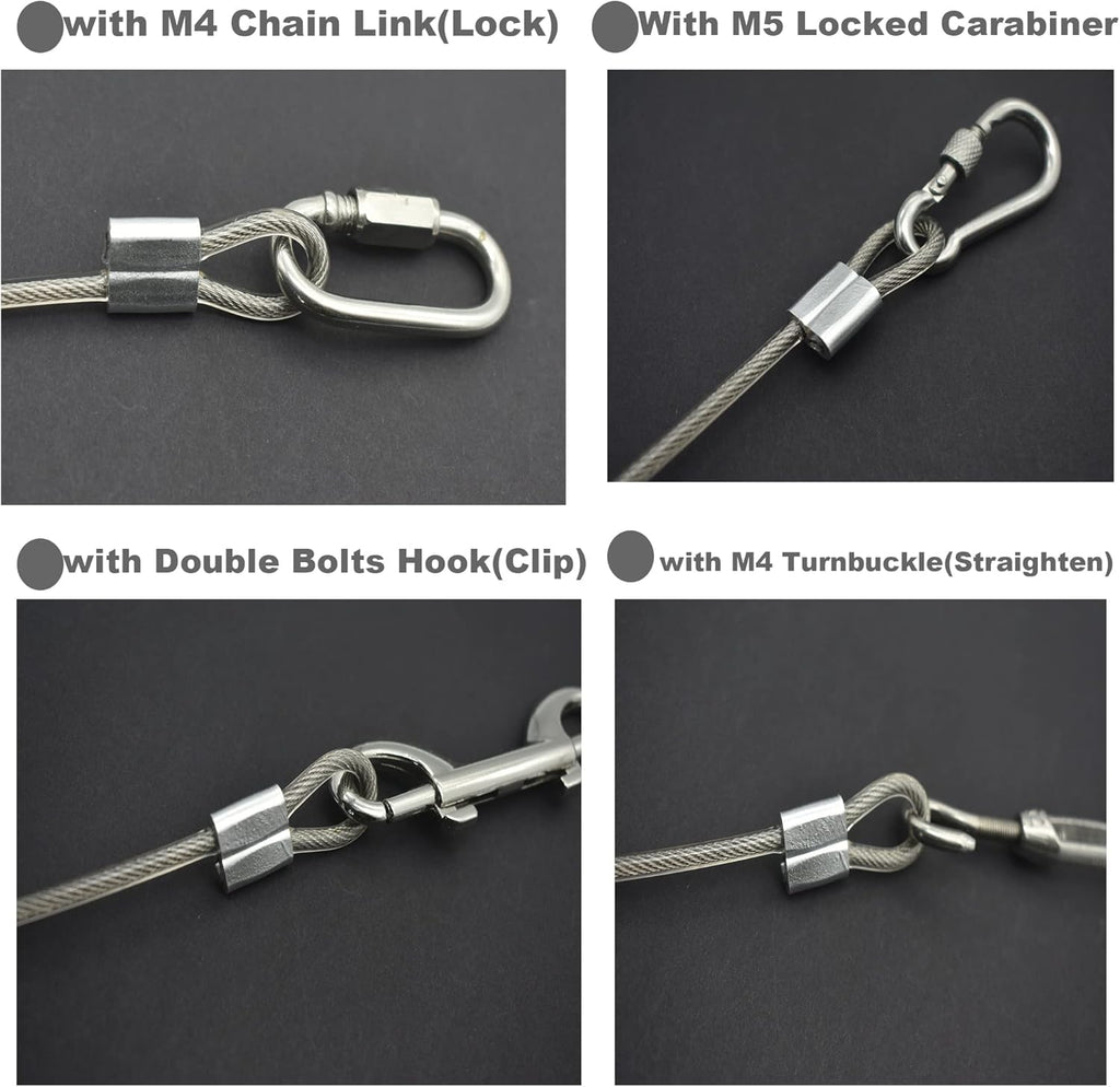 5 Pcs 4mm Wire 24 inch Vinyl Coated Stainless Steel Cable with Loops Short Wire Rope Lanyard Lock Security Chain Link for Outdoor Gates, Clear(4mm x 24inch)