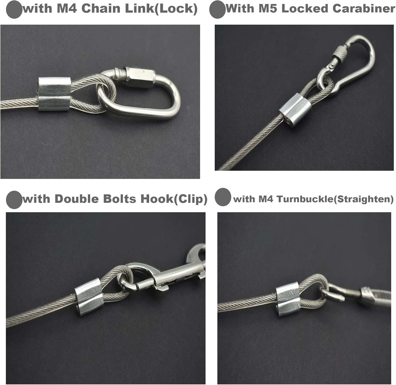 5 Pcs 4mm Wire 24 inch Vinyl Coated Stainless Steel Cable with Loops Short Wire Rope Lanyard Lock Security Chain Link for Outdoor Gates, Clear(4mm x 24inch)