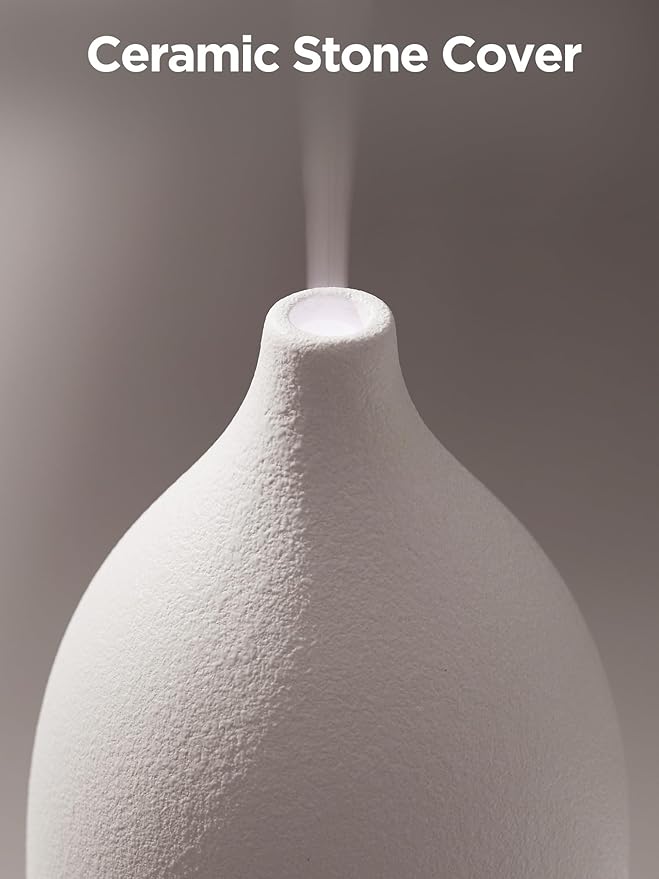InnoGear Oil Diffuser, 150ML Ceramic Diffuser for Essential Oils Handcrafted Aromatherapy Diffuser Ultrasonic Cool Mist Humidifier with 2 Mist Modes Waterless Auto Off for Room Office, White Base-BubblyBeeBaby