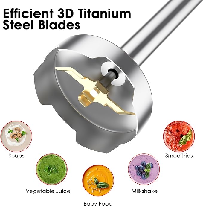 Immersion Blender Handheld, 800W Powerful Electric Hand Blender with Titanium Alloy Blades, 12 Speeds & Turbo, Electric Hand Mixer for Smoothies, Soups, Baby Food and Purees-BubblyBeeBaby