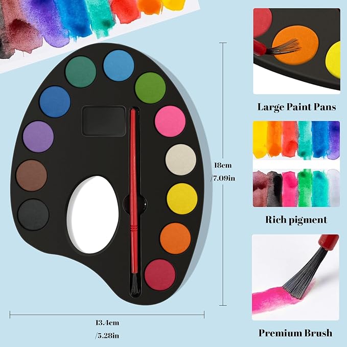 24 Pack Watercolor Paint Set Bulk, with 12 Vibrant Colors and 24 Brushes, Washable Water Color Paint Sets for Kids and Adults, Ideal Gift for Art Party Favors, School Classroom Supplies-BubblyBeeBaby