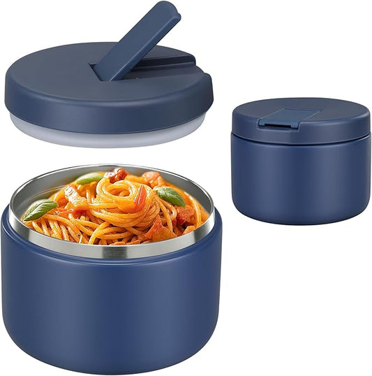 12oz Insulated Vacuum Food Jar with Buckle Lid Wide Mouth Soup Thermo for Hot Food Kids Leakproof Stainless Steel Lunch Container- Blue 1 Pack-BubblyBeeBaby