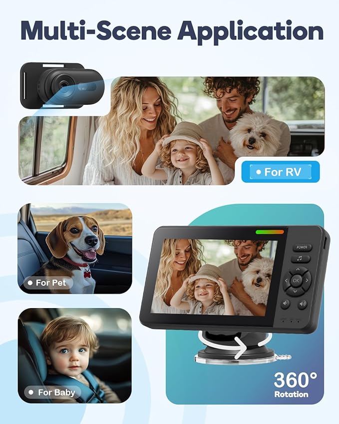 Wireless Baby Car Camera, HD 1080P Car Baby Monitor with Night Vision, Easy Install Backseat Camera for Kids, 360 Degree Rotatable Rear Facing Car Seat Mirror for Home, Baby, Pet-BubblyBeeBaby