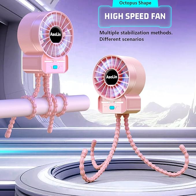 2 Pack Multifunctional Portable Stroller Fan 4 Speed 6600rpm High Speed Usb Rechargeable Personal Mini Handheld Fan Extended Tripod For Desktop Winding Kids Bed Treadmill Bike Golf Cart Outdoor Travel-BubblyBeeBaby