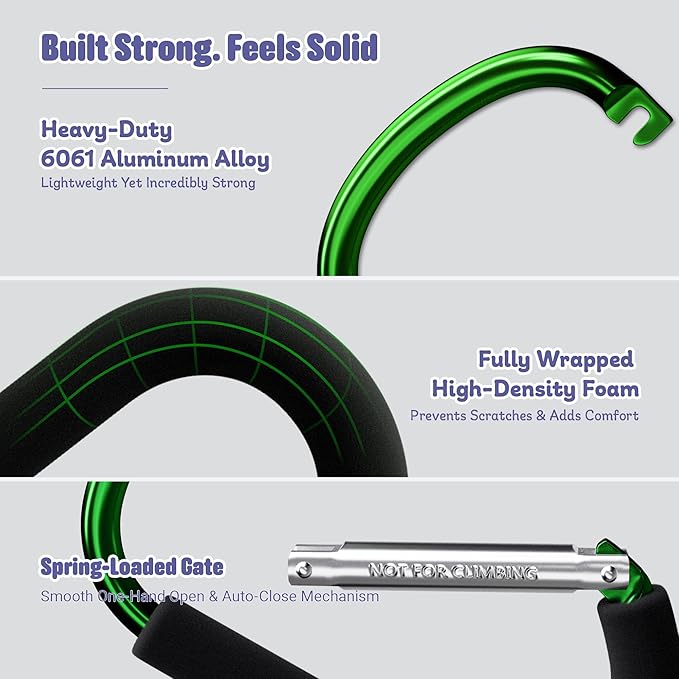 sprookber 6.7 Inch Large Stroller Hooks for Diaper Bags & Purses, Heavy Duty Mommy Hooks for Shopping, Grocery, Backpack – Baby Stroller Accessories, Set of 2 (Green)-BubblyBeeBaby