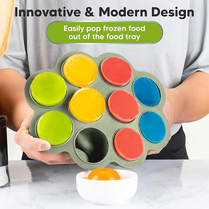 KeaBabies Silicone Food Freezer Trays with Lid, 2oz x 10 Pods Baby Food Storage Containers, Easy Puree Meal Prep, Breast Milk Silicone Freezer Molds, Dishwasher, Microwave Safe, BPA-Free (Sage)-BubblyBeeBaby