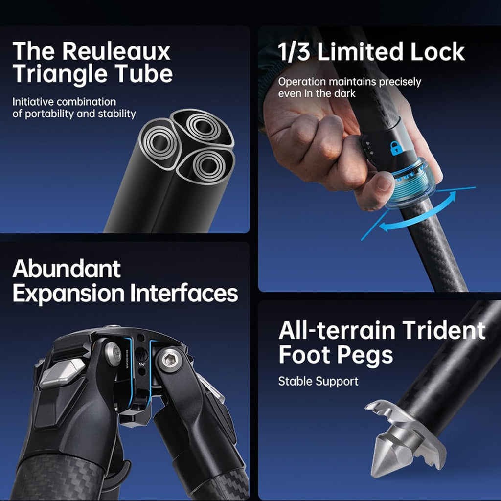 FALCAM TreeRoot F38 Quick Lock Camera Carbon Fiber Travel Tripod Max Payload 50Kg/110lbs (R140T)-T00A4904