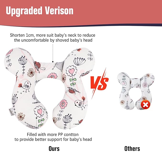 KAKIBLIN Baby Neck Pillow, Upgraded Baby Support Pillow,Babies Head Pillow,Neck Support Pillow for for Car Seat,Pushchair,Travel (Hippo)-BubblyBeeBaby