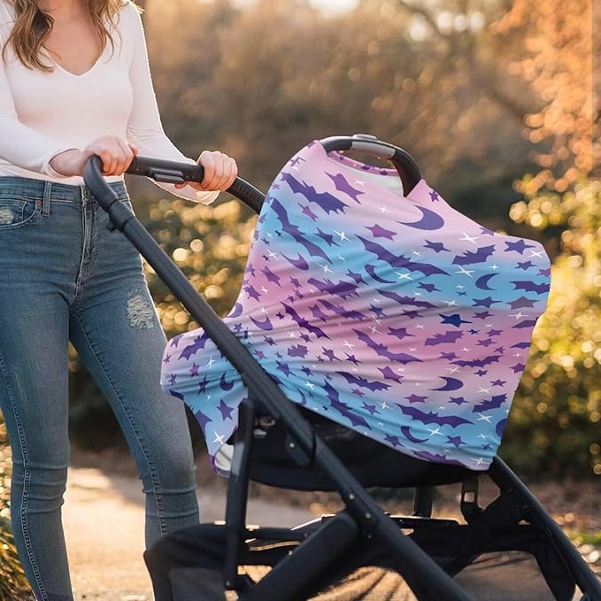 Binienty Halloween Bats Car Seat Cover Canopies for Baby Multi Use Cover Nusring Covers Stretchy Infants Stroller Cover/High Chair/Breastfeeding Cover-BubblyBeeBaby