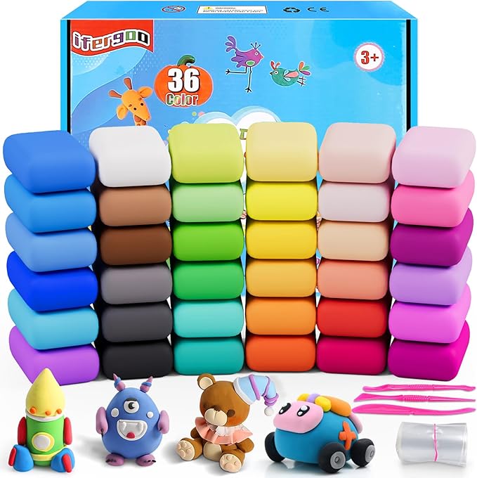 ifergoo Air Dry Clay, 36 Colors Magic Foam DIY Molding Clay for Slime add ins & Slime Supplies, Easy to use, Great Gift for Kids-BubblyBeeBaby