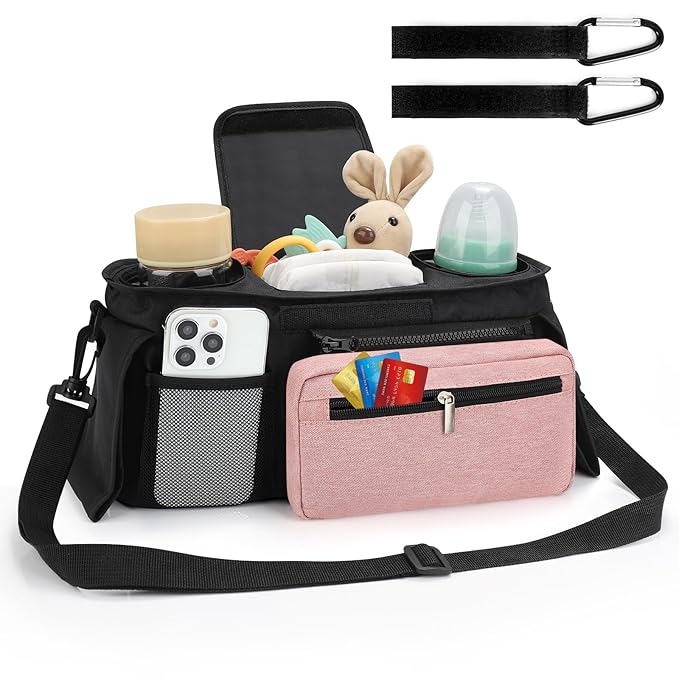 Accmor Universal Stroller Organizer with Insulated Cup Holder Detachable Phone Bag and Shoulder Strap,Stroller Bag Caddy Organizer Fits for Uppababy, Baby Jogger, Britax Strollers-BubblyBeeBaby