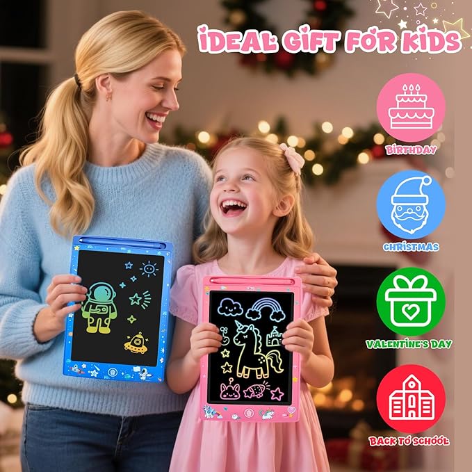 2 Pack LCD Writing Tablet for Kids, Erasable and Reusable Toddler Doodle Board in 8.5 inch, Ideal Educational Drawing Pad for Learning Toy for Ages 3-8 Gifts for Girls Boys-BubblyBeeBaby