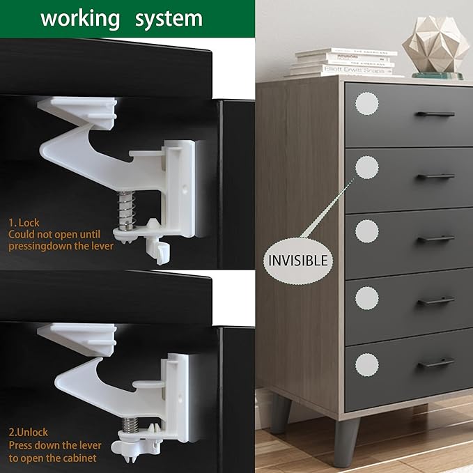 20 Pack Cabinet Locks Child Safety Latches - Vmaisi Baby Proofing Cabinets Drawers Lock - Upgraded Stronger Adhesive Easy Installation - No Drilling-BubblyBeeBaby