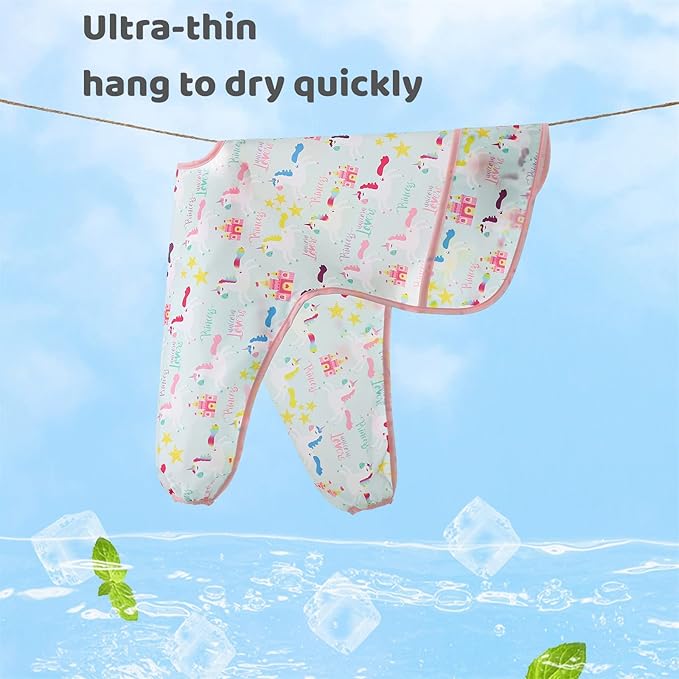 5 Pack Long Sleeve Bib,Baby Toddler Waterproof Sleeved Bib for 6-30 Months Reusable with Catch-all Pocket-BubblyBeeBaby