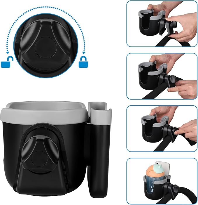 Accmor Stroller Cup Holder with Phone Holder, Bike Cup Holder, Universal Cup Holder for Uppababy Nuna Doona Strollers, 2-in-1 Cup Phone Holder for Stroller, Bike, Wheelchair, Walker, Scooter-BubblyBeeBaby
