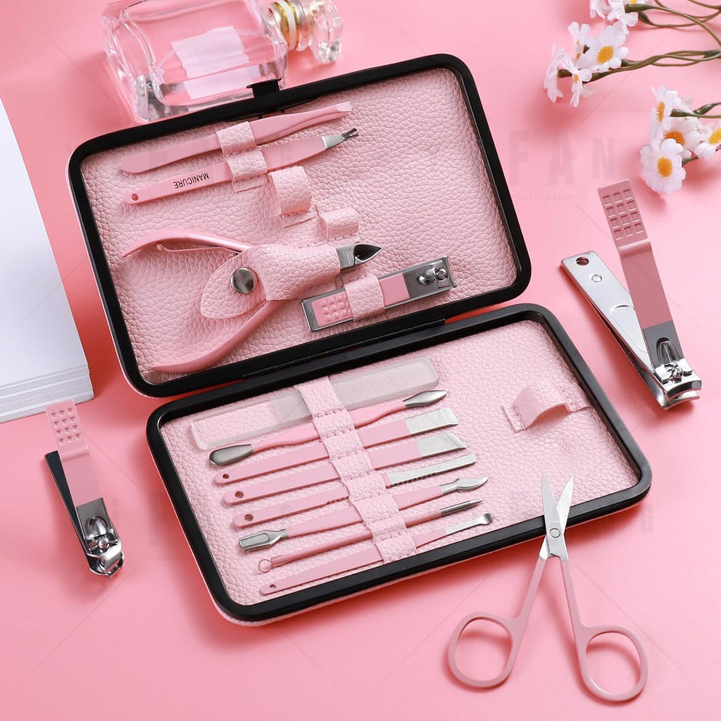Women' Manicure Set Pedicure Kit Nail Clippers Set Fingernail Clipper Set Ingrown Toenail Nail Kit Scissor Nail Trimmer Kit 15 in 1 Travel Nail Kit Care Grooming Tools with Fine Case Gift (Pink 15)