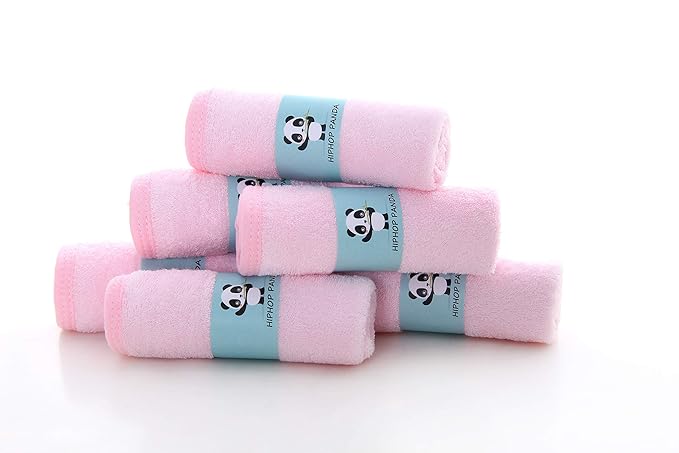 HIPHOP PANDA Baby Washcloths, Rayon Made from Bamboo - 2 Layer Ultra Soft Absorbent Newborn Bath Face Towel - Reusable Baby Wipes for Delicate Skin - Pink, 6 Pack-BubblyBeeBaby
