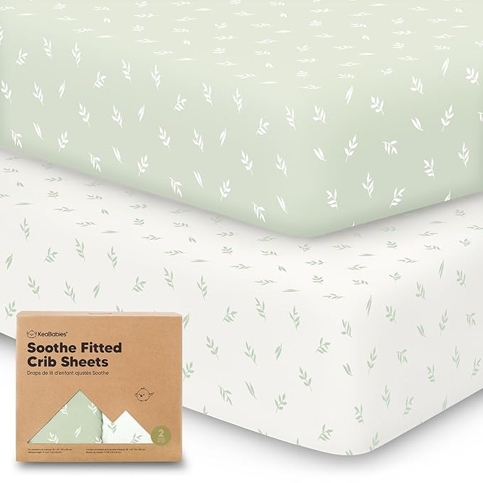 KeaBabies 2-Pack Organic Crib Sheets for Boys, Girls - 52x28 Fitted Crib Mattress Sheet Neutral, Breathable Jersey Cotton Cover for Baby Bed, Toddler Mattress, Soft & Cute Prints (Herb)-BubblyBeeBaby