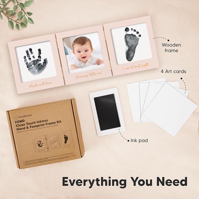 Inkless Baby Handprint and Footprint Kit for Newborn - Baby Footprint Kit, Newborn Keepsake Nursery Picture Frame,Dog Paw Print Maker,Personalized Gifts for New Mom,Showers & Registry(Petal Pink/Gold)-BubblyBeeBaby