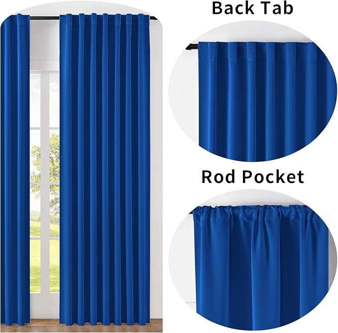 Joydeco Custom Blackout Curtains for Bedroom, 1 Panel Room Darkening Curtains & Drapes for Living Room Window Rod Pocket Back Tab (Custom Size,Royal Blue)-BubblyBeeBaby