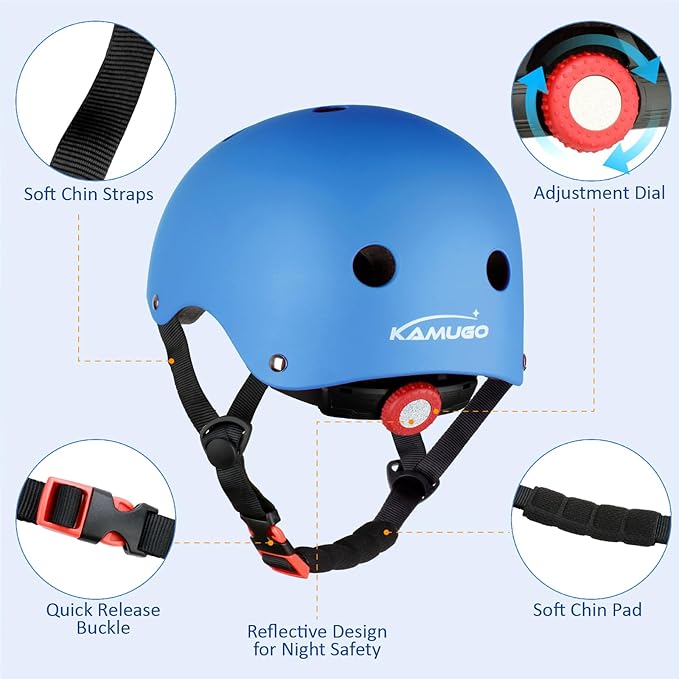 KAMUGO Kids Adjustable Helmet, with Sports Protective Gear Set Knee Elbow Wrist Pads for Toddler Age 2-8 Boys Girls, Bike Skateboard Hoverboard Scooter Rollerblading Helmet Set-BubblyBeeBaby